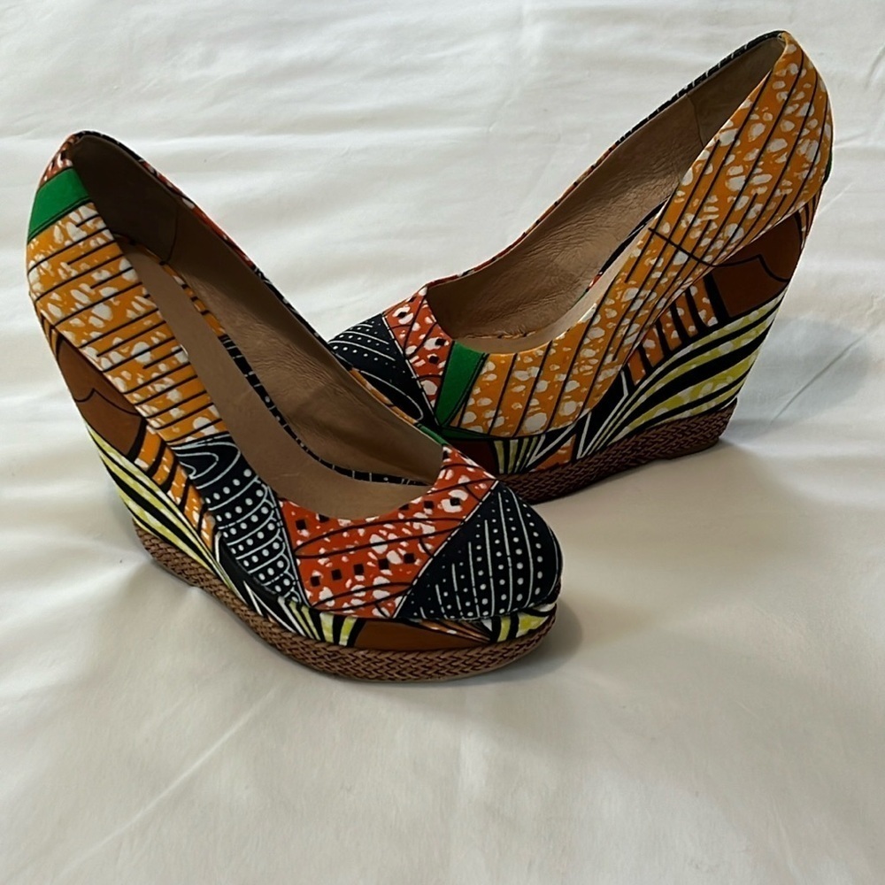 ALDO Multicolor African Ankara Print Canvas Wedges
